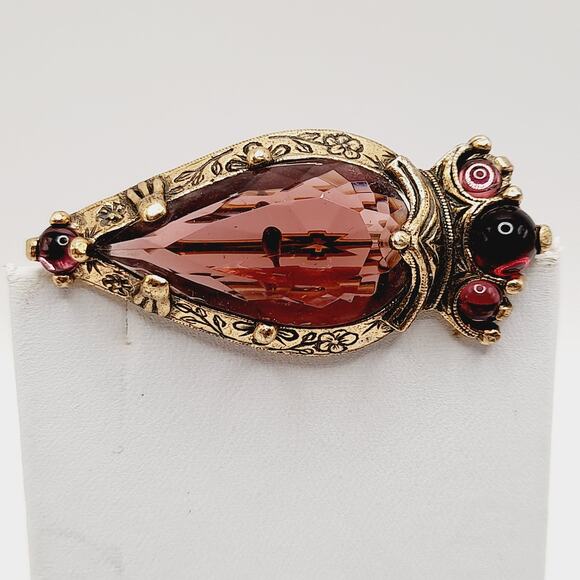 Miracle Purple Glass Brooch Open Back Faceted Stone Celtic Style Vintage - Picture 1 of 9